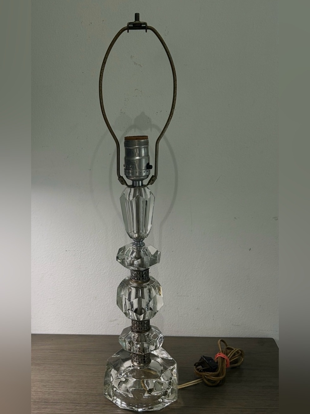 MCM VTG Crystal Hollywood Regency 20” Lamp Heavy Etched Floral Base